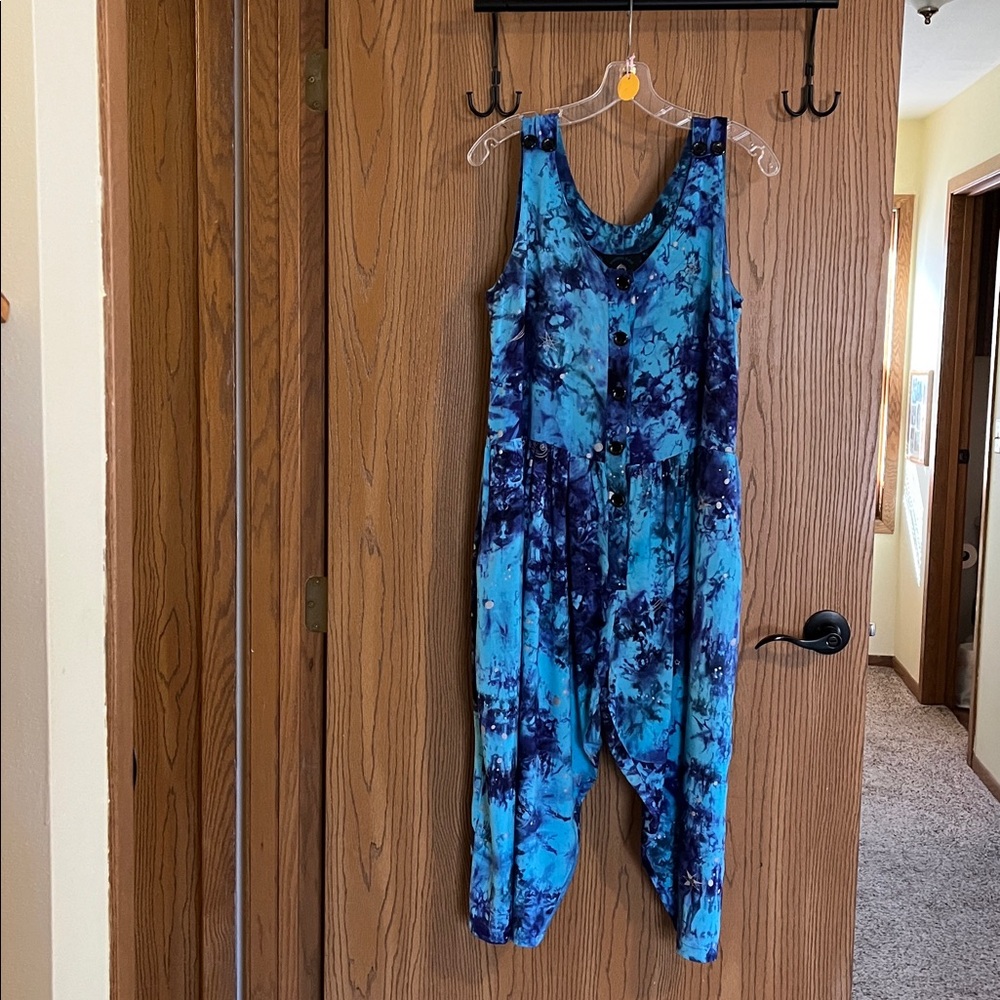 Boho Unique Rising Tide Size M Blue And Purple Tie Dye Galactic Jumpsuit Romper